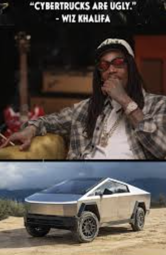 A meme with Wiz Khalifa saying "Cybertrucks are ugly".